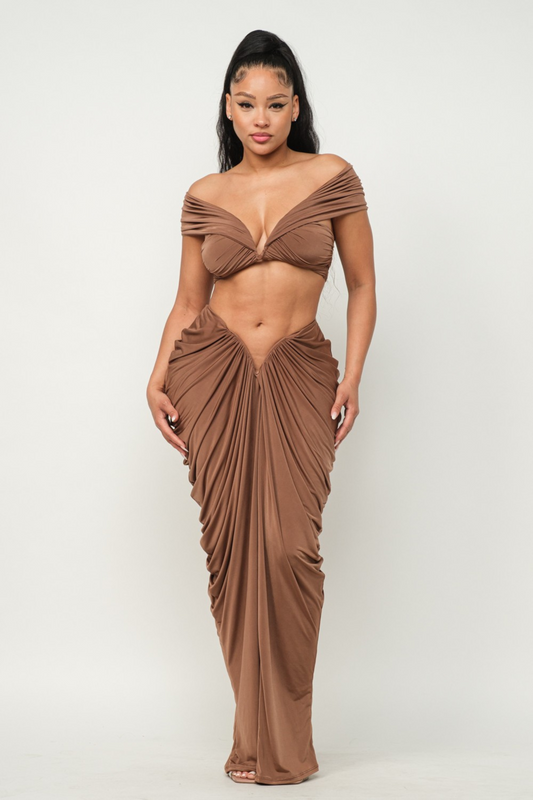 RUSHED MAXI SKIRT SET