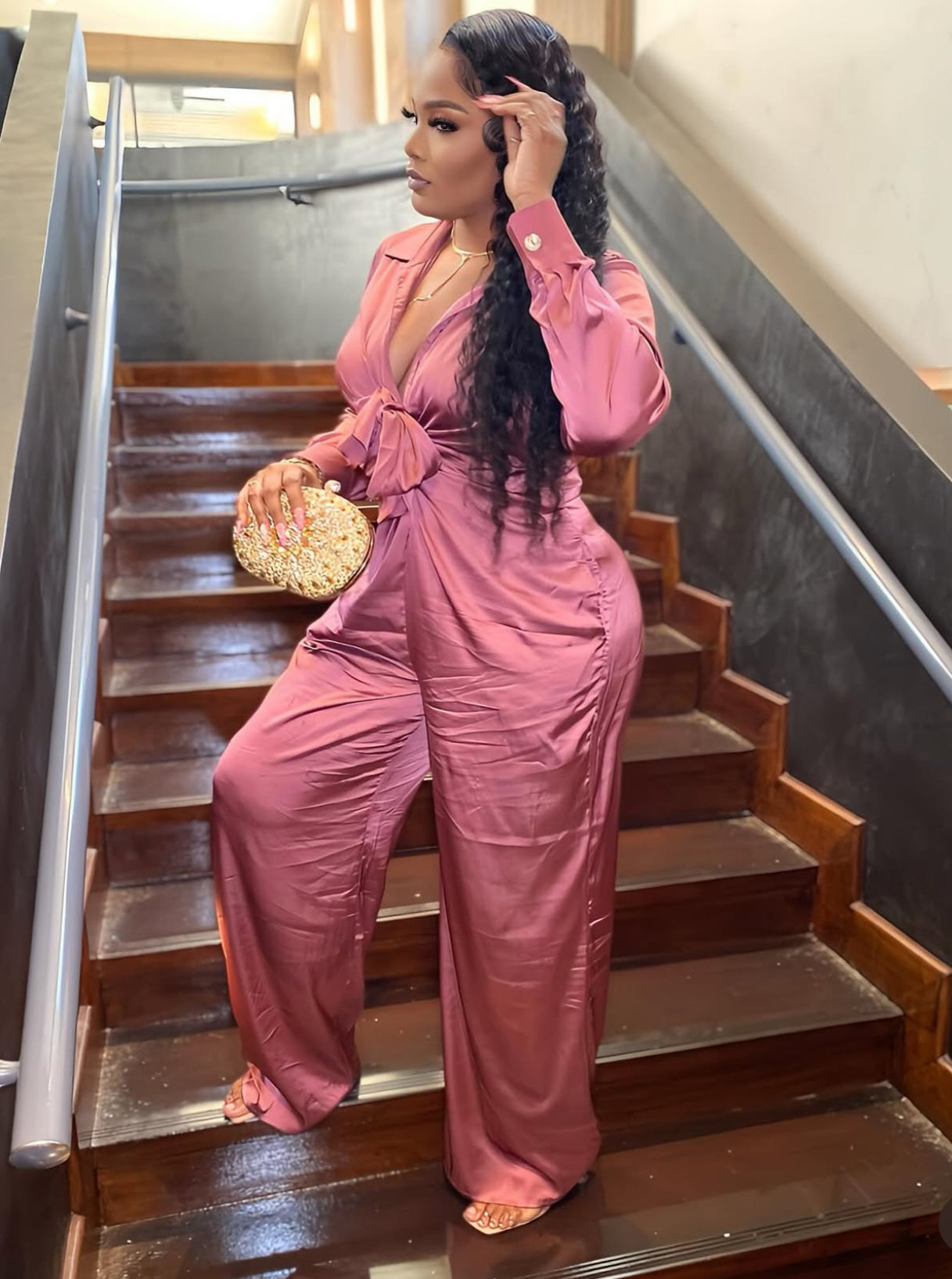 SUCH A LADY LONG SATIN JUMPSUIT
