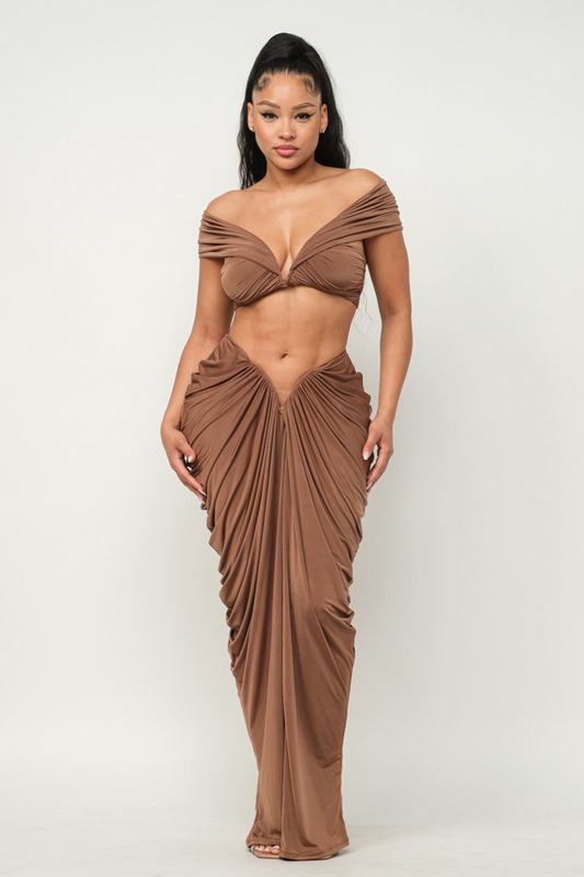 Ruched maxi skirt set